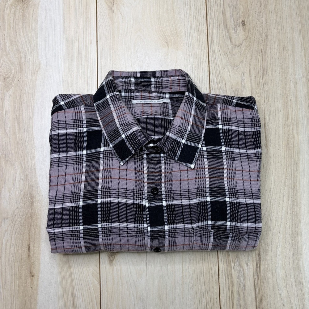 Outerknown Mens Long Sleeve Plaid Flannel Button Up Shirt XL Purple Black